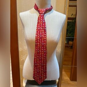 Salvatore Ferragamo Red Silk Tie with Butterfly Design